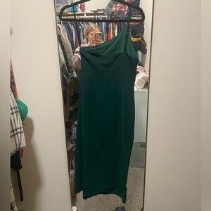 Emerald green one shoulder dress
